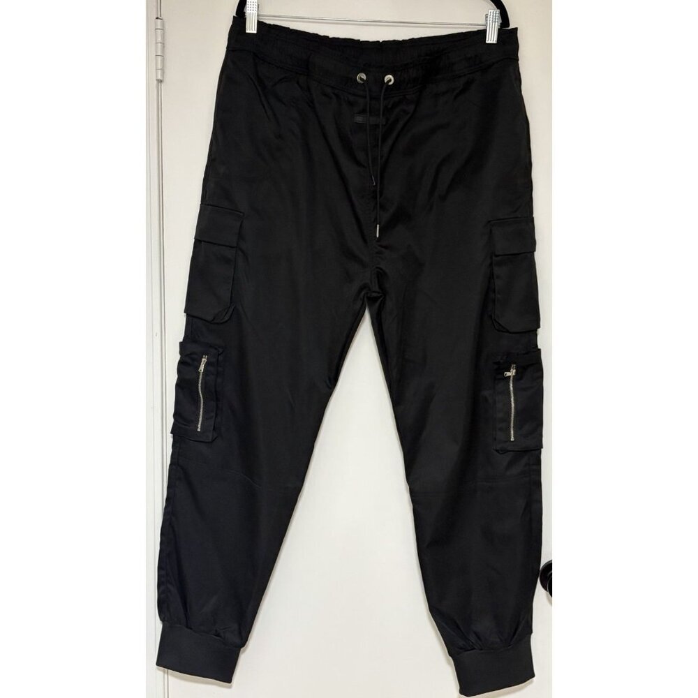 Men’s BT Black Nylon Cargo Drawstring Waist Jogger Pants Size 40